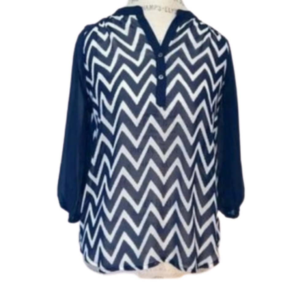 Charming Charlie Navy and White Blouse